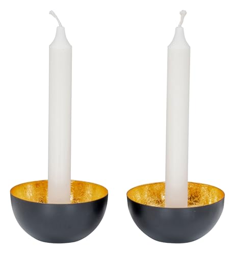 2er Set Kerzenhalter Schwarz Gold Metall Kerzenständer Tischdeko Kerze Deko Stabkerze Wohndeko Kerzendeko von levandeo