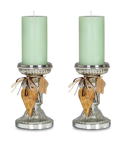2er Set Kerzenständer H17cm Kerzenhalter Tischdeko Kerzenleuchter Deko Glas von levandeo