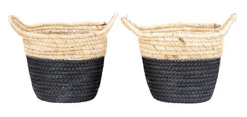 2er Set Korb Rund H15cm Natur Schwarz Pflanzkorb Geflochten Aufbewahrung Boho Deko Blumenkorb Blumendeko Blumentopf Tischdeko Baddeko von levandeo