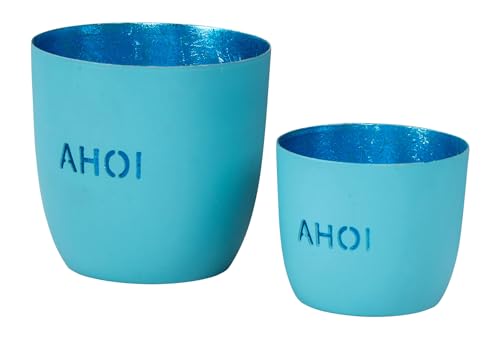2er Set Teelichthalter AHOI Blau Metall Windlicht Tischdeko Kerzenhalter Kerzen Maritime Deko Wohndeko von levandeo