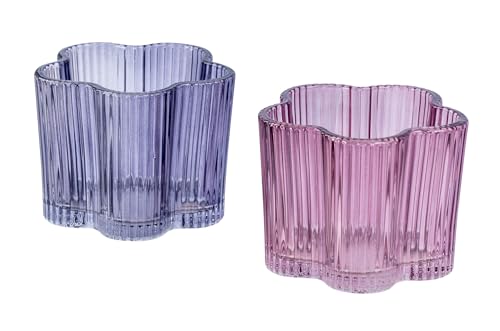 2er Set Teelichthalter Blumenform Lila Rosa Kerzenhalter Blume Frühling Tischdeko Windlicht Ostern Deko Kerze Kerzenständer von levandeo