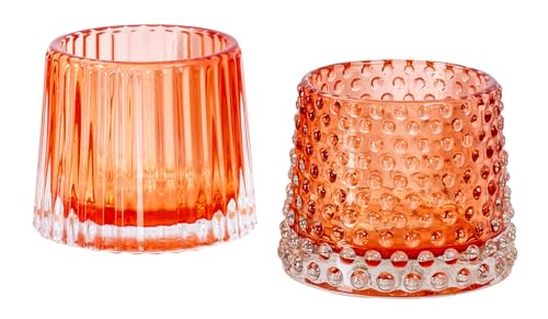 2er Set Teelichthalter H7cm Glas Orange Kerzenhalter Tischdeko Kerzen Retro Deko Windlichter von levandeo