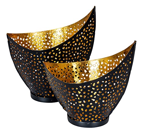 2er Set Teelichthalter Metall Schwarz Gold Design Kerzenhalter Tischdeko Orientalisch von levandeo