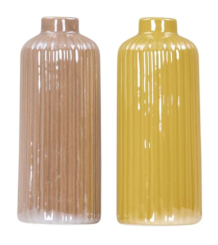2er Set Vase Gelb Taupe H14cm Porzellan Blumenvase Tischdeko Herbst Blumendeko Deko Dekovase Porzellanvase von levandeo