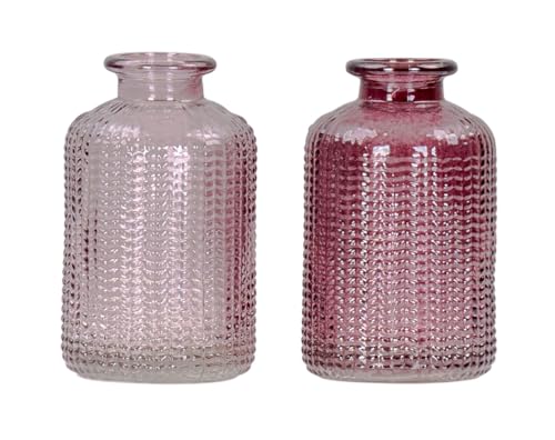 2er Set Vase H10cm Rosa Glas Blumenvase Tischdeko Frühling Blumendeko Glasvase Dekovase von levandeo