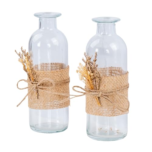 2er Set Vase H17cm Glas Blumenvase Natur Trockenblume Boho Tischdeko Glasvase Blumendeko Dekovase von levandeo