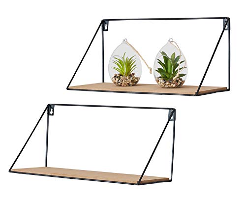 2er Set Wandregal Regal 40x17cm Metall Schwarz Holz MDF Natur Modern Industrie Stil Hängeregal Wanddeko von levandeo