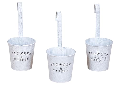 3er Set Hängender Blumentopf Metall Pflanztopf Zum Aufhängen Vintage Shabby Chic Balkon Garten Gartendeko Pflanzkübel von levandeo