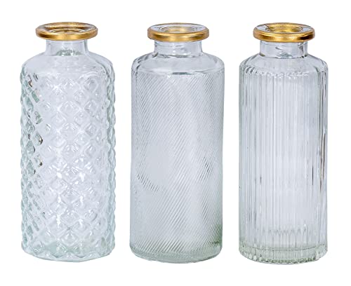 3er Set Vase Weiß Gold H13cm Glas Blumenvase Tischdeko Frühling Blumendeko Glasvase Dekovase Deko von levandeo
