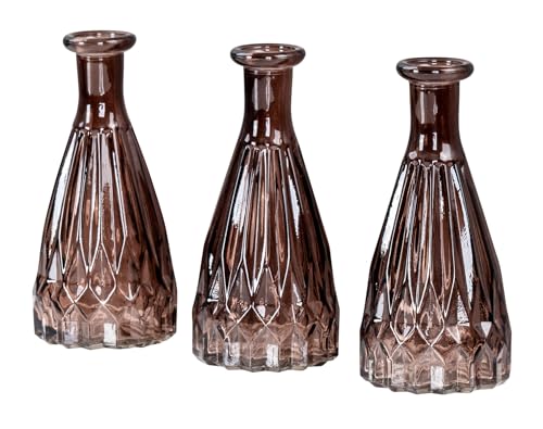 3er Set Vasen Glas H15cm Braun Blumenvase Tischdeko Braunglas Glasvase Blumendeko Herbstdeko Vintage Kristallmuster Dekovase 3er Set Vasen Glas H15cm Braun Blumenvase Tischdeko Braunglas Glasvase Blumendeko Herbstdeko Vintage Kristallmuster Dekovase von levandeo