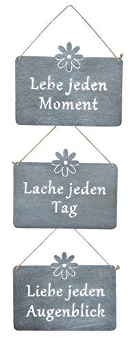 3er Set Wandbilder Sprüche 25x19cm Schilder Garten-Deko Türschild Grau Betonoptik Lebe Liebe Lache von levandeo