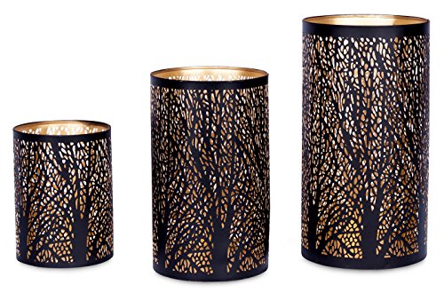 3er Set Windlichter Metall Schwarz Gold Kerzenhalter Deko Laterne Design von levandeo