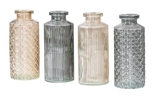 4er Set Vase Braun Grau H14cm Glas Sonnengelb Blumenvase Tischdeko Frühling Blumendeko Glasvase Dekovase von levandeo