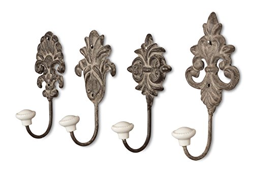 4tlg. Haken 4er Set Wandhaken antikbraun grau Kleiderhaken Haken Wandgarderobe Garderobenhaken Garderobe Metall Shabby Chic Landhaus Vintage Nostalgie Antik Ornamente Barock von levandeo