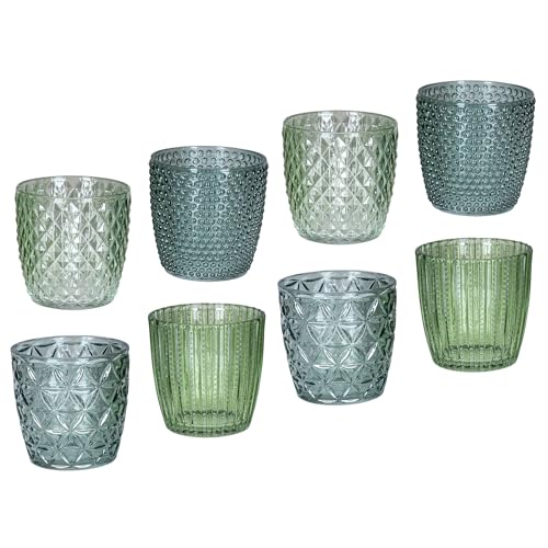 levandeo 8er Set Windlicht H7,5cm Glas Grün Teelichthalter Kerzen Retro Kerze Kerzenhalter Tischdeko Deko von levandeo