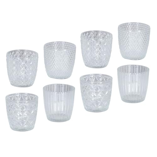 levandeo 8er Set Windlicht H7,5cm Glas Klarglas Klar Teelichthalter Kerzen Retro Kerze Transparent Kerzenhalter Tischdeko Deko von levandeo