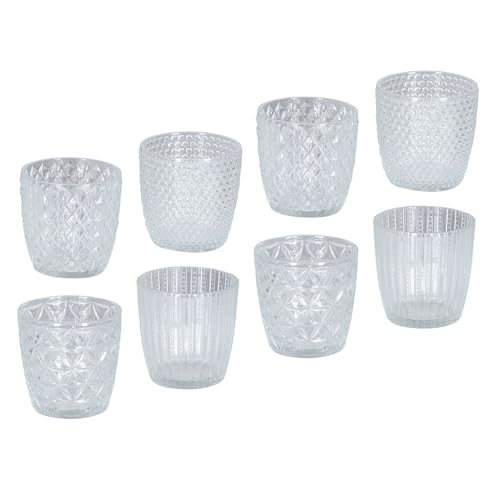 8er Set Windlicht H7,5cm Glas Klarglas Klar Teelichthalter Kerzen Retro Kerze Transparent Kerzenhalter Tischdeko Deko von levandeo