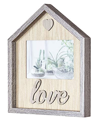 Bilderrahmen 22x26cm Haus MDF-Holz Braun Fotorahmen Bild 10x15cm Love Herz Deko Wanddeo von levandeo