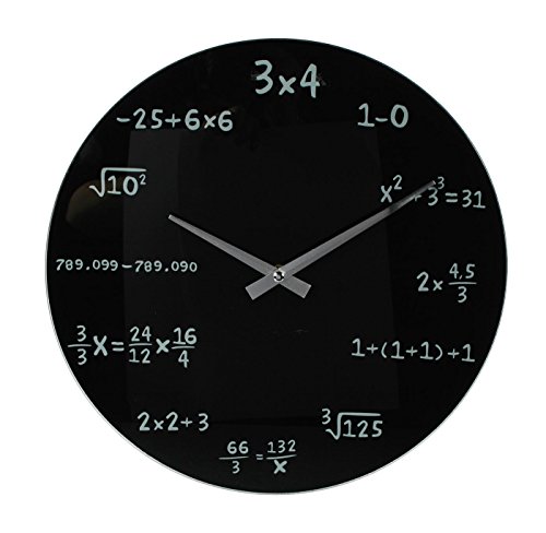 levandeo Designer Wanduhr aus Glas - 35cm schwarz - Mathe Mathematik Mathematic Zahlen Formeln - Design Uhr Glasuhr 35 cm rund von levandeo