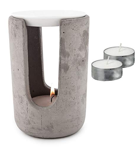 Duftlampe Beton Weiß 10x15cm inkl. 2X Teelicht Tischdeko Teelichthalter Aroma Aromalampe Raumduft Deko Betondeko von levandeo