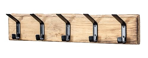 Garderobe Holz L55cm Hakenleiste 5 Haken Eiche Wanddeko Deko Kleiderhaken Natur Wandhaken Garderobenleiste von levandeo