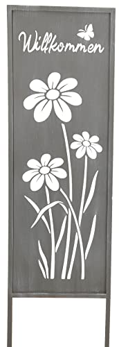 levandeo Gartenstecker Willkommen H83cm Stele Grau Betonoptik Gartenschild Schmetterling Garten-Deko Gartenstecker Gartenstele Blume von levandeo