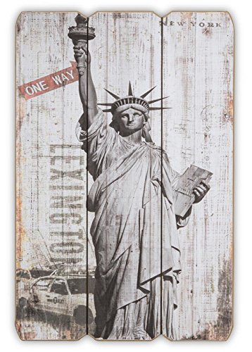 levandeo Holzbild Holzschild New York Freiheitsstatue USA Schild 60x40cm - Wandbild Dekoschild Vintage Bild Holz Holzlatten Holztafel Wanddeko Wandobjekt Wandschild von levandeo