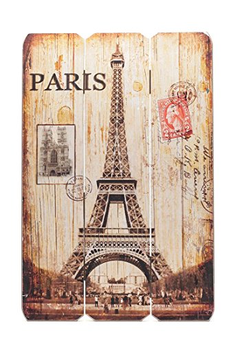 levandeo Schild aus Holz - Holzschild Paris Frankreich Eiffelturm 60x40cm - Wandbild Dekoschild Vintage Bild Holz France Notre Dame Holztafel Wanddeko Wandobjekt Wandschild von levandeo