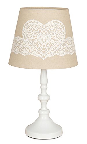 Tischlampe Metall 38cm hoch Weiß Beige Creme Lampe Landhaus Shabby von levandeo