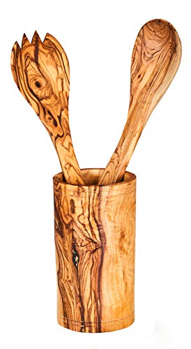 Utensilienhalter Olivenholz ca. H16cm Besteckhalter Küchenhelfer Löffelhalter Holz Natur Olive Unikat Küche Deko von levandeo