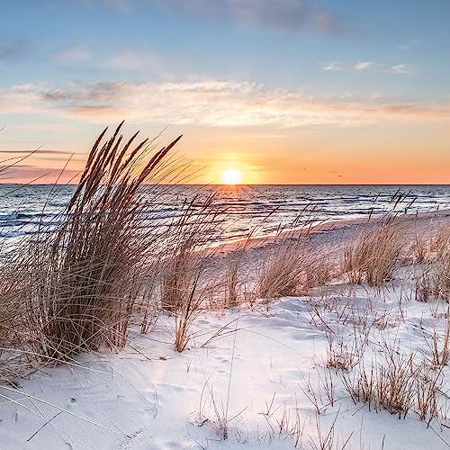 Wandbild 55x55cm Leinwand Strand Meer Sonnenuntergang Bild Wandobjekt Deko Kunstdruck Wanddeko Leinwandbild von levandeo