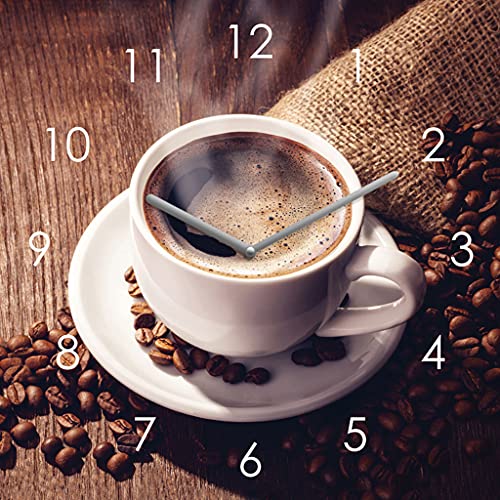 Wanduhr Glas 20x20cm Kaffee Coffee Uhr Glasbild Küche Cafe Küchendeko Küchenbild Deko Wandbild von levandeo