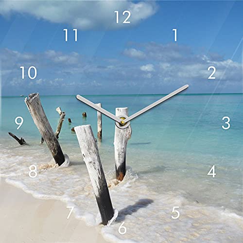 Wanduhr Glas 20x20cm Meer Strand Urlaub Uhr Glasbild Insel Wandbild Maritim Deko Wanddeko von levandeo