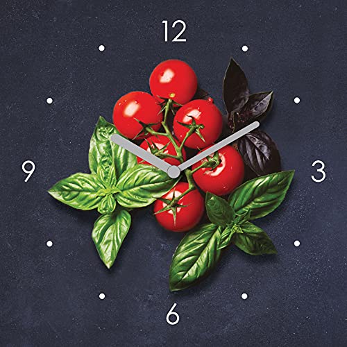 Wanduhr Glas 20x20cm Tomate Basilikum Glasuhr Uhr Glasbild Küchendeko Küchenbild Deko Wandbild von levandeo