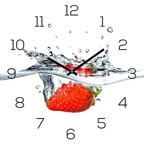 levandeo Wanduhr Glas 30x30cm Uhr Glasbild Erdbeere Rot Wasser Frucht Fruit Küchenuhr Wanddeko von levandeo