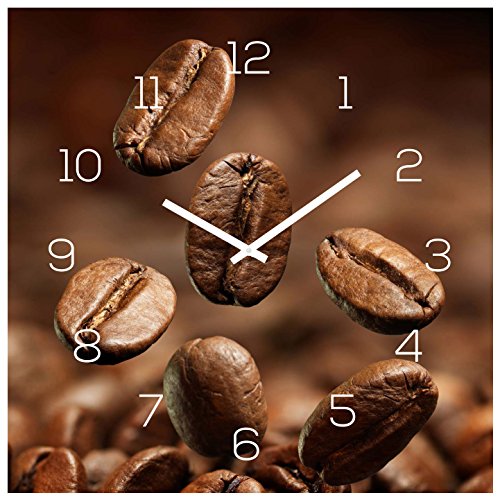 Wanduhr Glas 30x30cm Uhr Glasbild Kaffee Kaffeebohnen Coffee Wanddeko Glasuhr Küche von levandeo