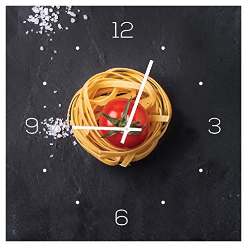 levandeo Wanduhr aus Glas 30x30cm Uhr Glasbild Küche Pasta Nudeln Gewürze Kochen Deko von levandeo