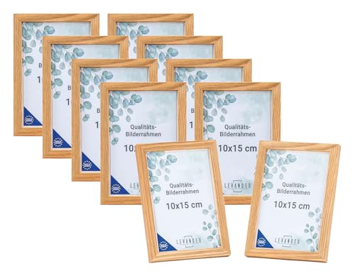 levandeo 10 Stück Bilderrahmen Echtholz Made in EU 10x15 Natur mit Glasscheibe Portrait Fotorahmen Set Holz Kiefernholz Picture Frame von levandeo