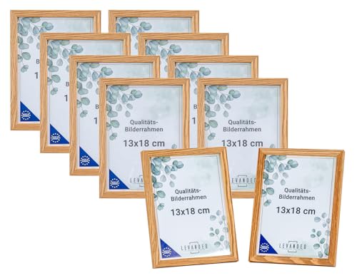 levandeo 10 Stück Bilderrahmen Echtholz Made in EU 13x18 Natur mit Glasscheibe Portrait Fotorahmen Set Holz Kiefernholz Picture Frame von levandeo