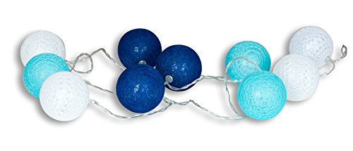 levandeo 10er Lichterkette LED Kugeln Lampions Baumwolle Blau Weiß Cotton Girlande Deko Cottonballs von levandeo