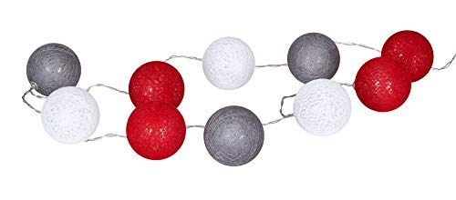 levandeo Lichterkette 10 LED Kugeln D4cm Lampions Baumwolle Rot Weiß Grau Cotton Girlande Deko Cottonballs von levandeo