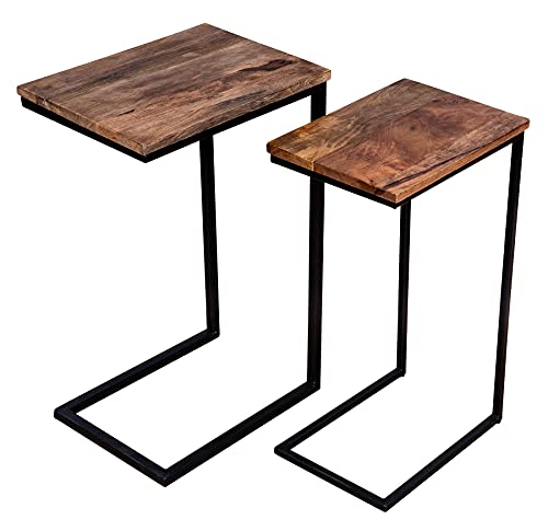 levandeo 2er Set Beistelltisch Mango Natur Eisen Schwarz Design Holz Couchtisch Industrial Deko Tisch von levandeo