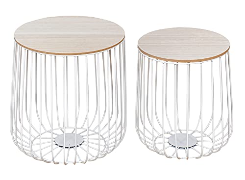2er Set Beistelltisch Metall Weiß Metallkorb Korb Couchtisch Deckel Aufbewahrung Design Deko Tisch von levandeo