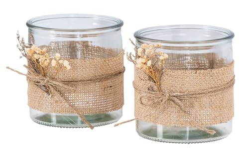 levandeo 2er Set Glas Windlicht H10cm Natur Trockenblume Teelichthalter Kerzenhalter Deko Kerze Kerzenständer von levandeo