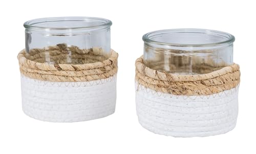 levandeo 2er Set Glas Windlicht H10cm Natur Weiß Teelichthalter Kerzenhalter Tischdeko Kerze Kerzenständer von levandeo
