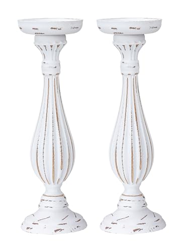 levandeo 2er Set Kerzenhalter Shabby H34cm Weiß MDF Holz Kerzenständer Vintage Tischdeko Kerzen Wohndeko Stumpenkerzen von levandeo