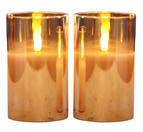 levandeo 2er Set LED Kerzen Glas Gold Timer Warmweiß Stumpenkerzen Kerzenlicht Tischdeko Flackernde Flamme von levandeo