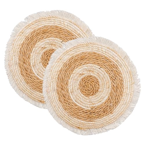 levandeo 2er Set Platzmatte Ø38cm Natur Beige Boho Tischmatte Fransen Platzset Rund Deko Tischdeko Tischuntersetzer Tischdeckchen von levandeo