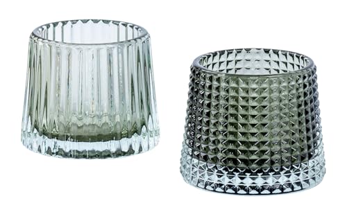 2er Set Teelichthalter H7cm Glas Grün Kerzenhalter Tischdeko Kerzen Retro Deko Windlichter von levandeo