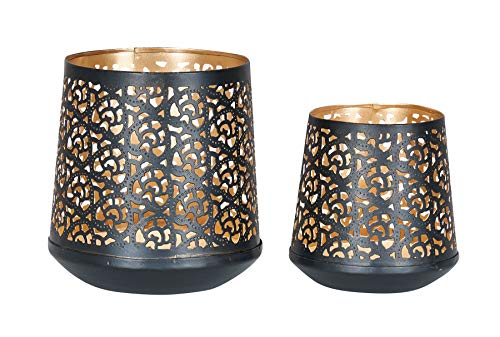 levandeo 2er Set Teelichthalter Schwarz Gold H14 H10 cm Metall Laternen Windlicht Design Kerzenhalter von levandeo